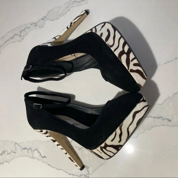 KATE & ME Sz 9.5 Suede Pony Hair Zebra Accents On  Heel and Platform Heels - Picture 7 of 10